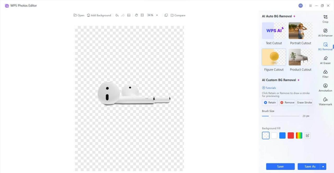 WPS AI Background Remover pentru portrete de produse
