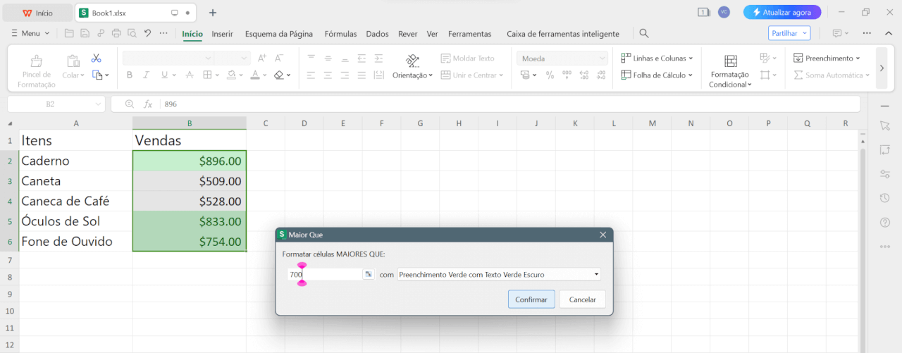 Alterar Regras de Destaque de Células na Planilha do WPS