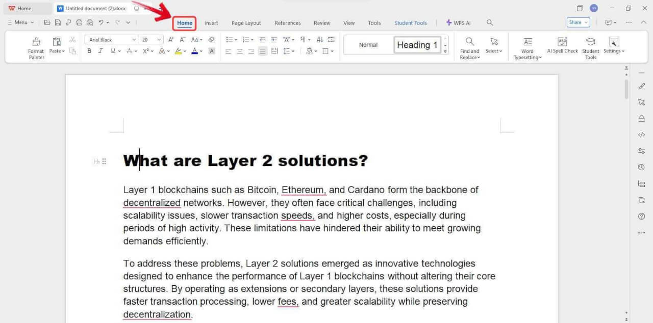 Edit document in WPS Writer