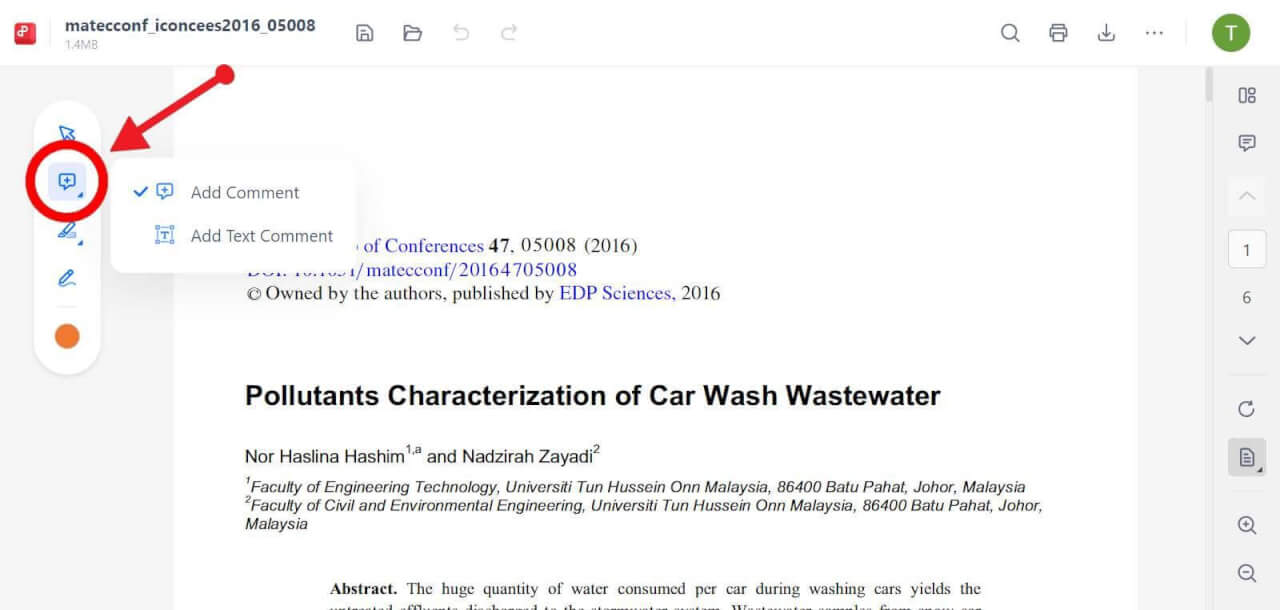 WPS PDF Extension add a comment