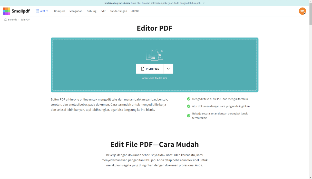 Akses alat Smallpdf.