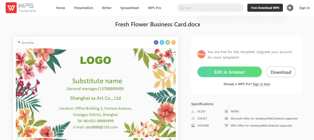 Fresh Flower Business Card