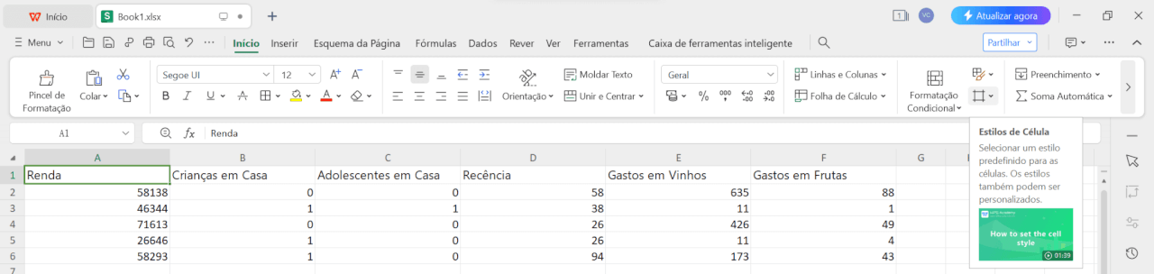 Estilos de Célula na Planilha do WPS