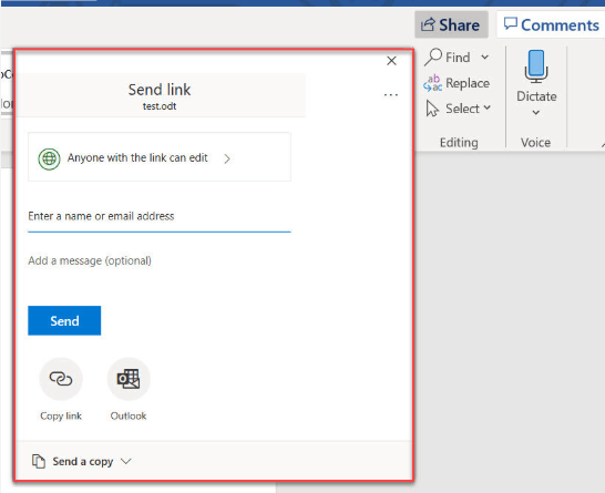 share word online document as a link
