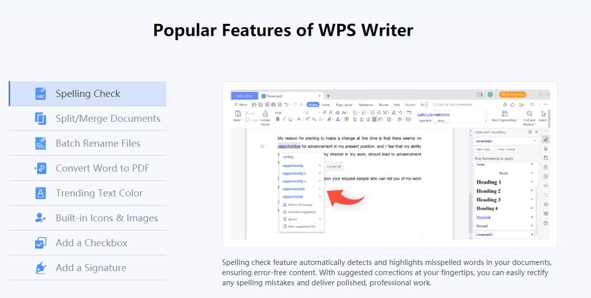 Various Features of WPS Writer