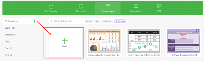 Kliknij na pustym arkuszu