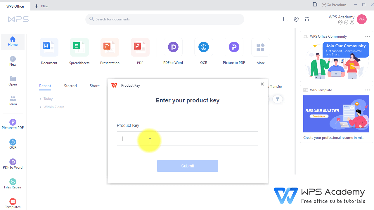 How to Enter Product Key in WPS Office