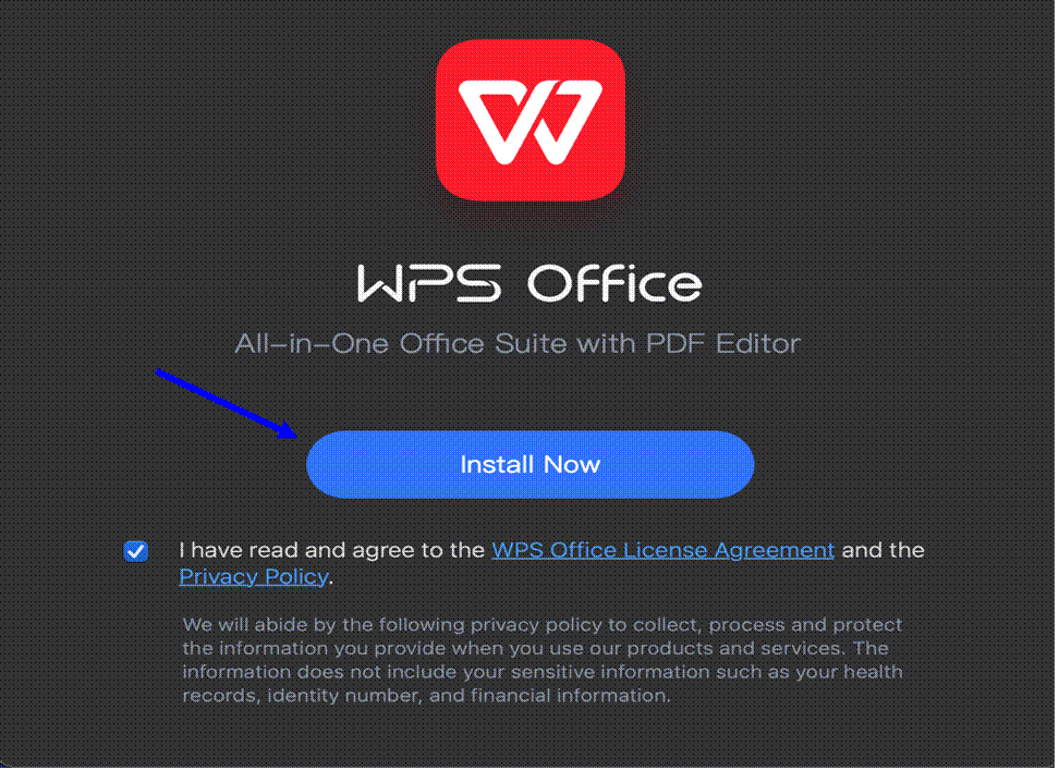 Click the button to install WPS Office