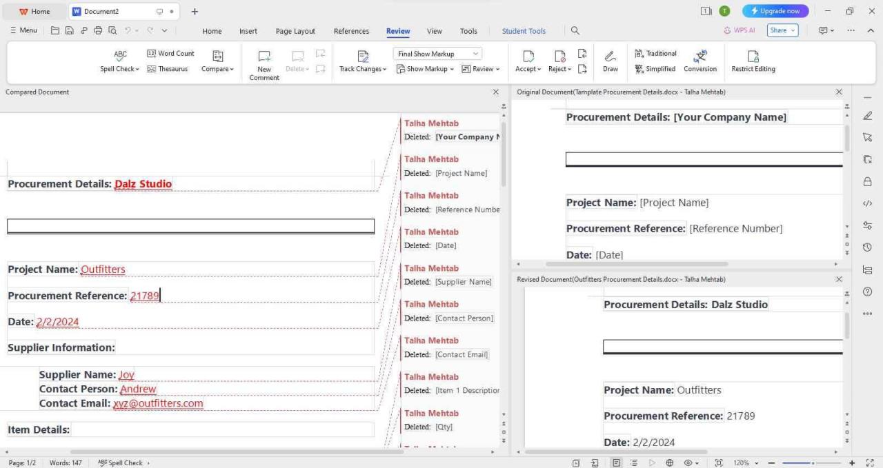 WPS Writer Compared Document