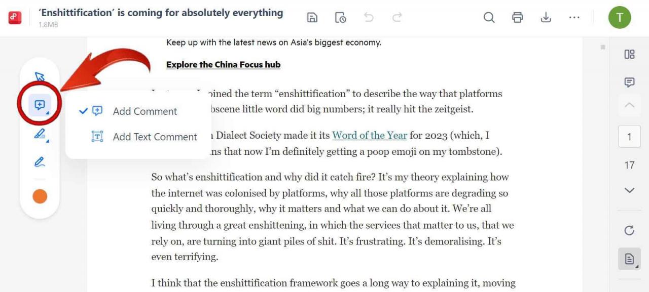 Ekstensi PDF WPS Tambahkan Komentar
