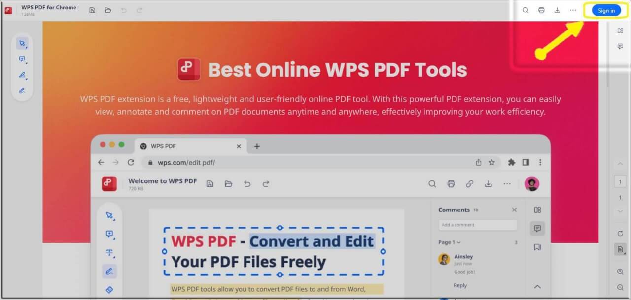 WPS PDF Extension Sign in
