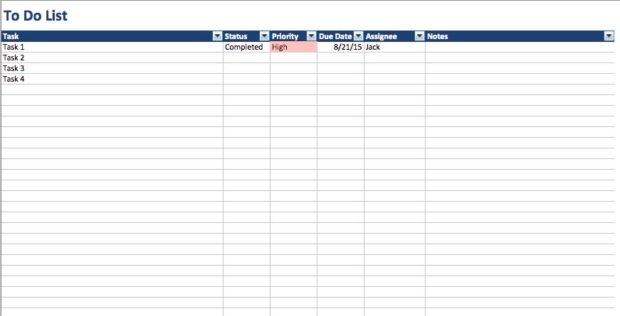 Best to do list templates in Excel