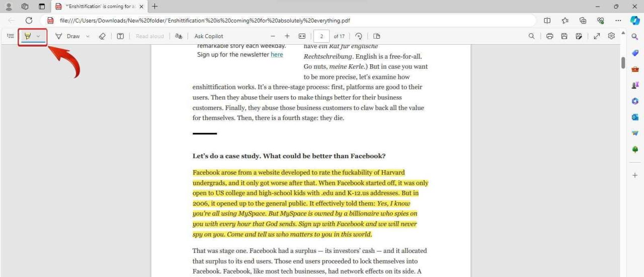 Alat Penghighlight Editor PDF Microsoft Edge