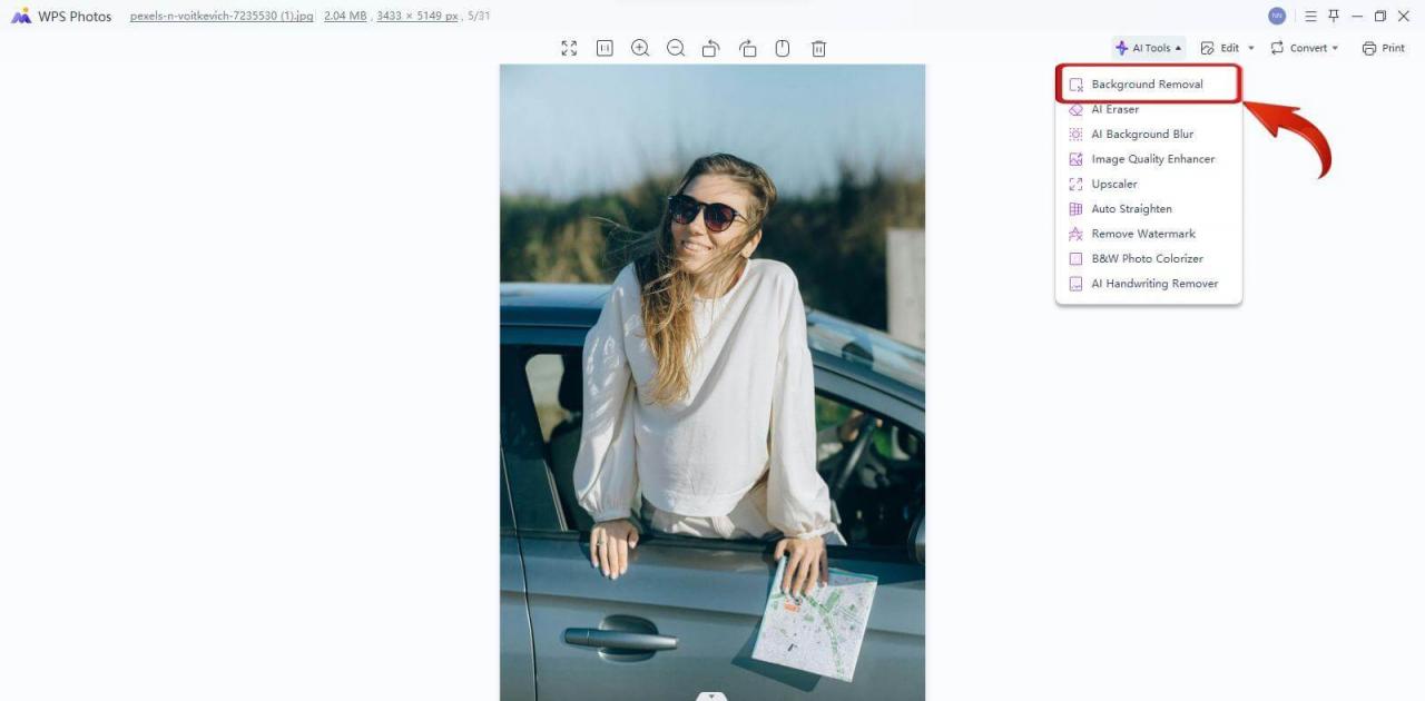 הסרת רקע של WPS Photos AI