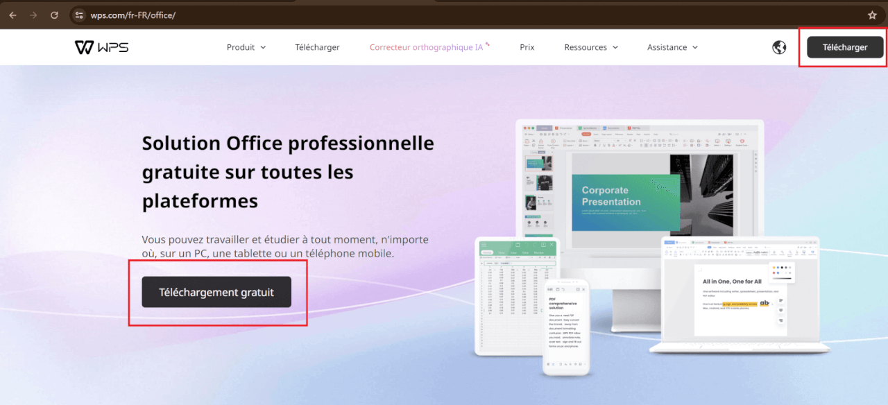 Téléchargement du fichier d'installation de WPS