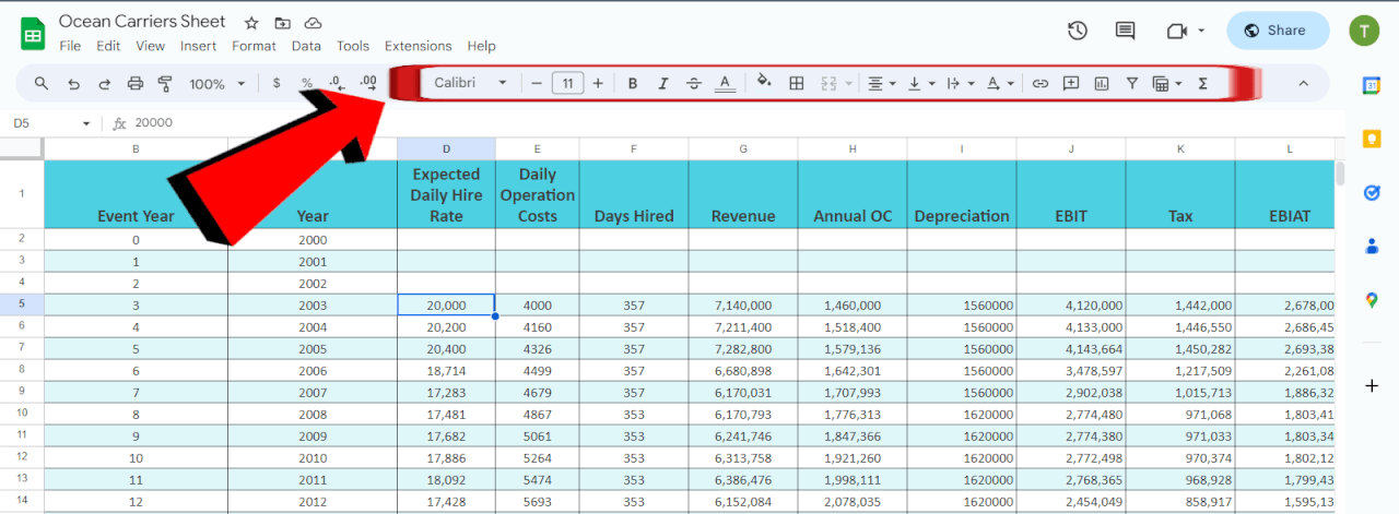 Google sheets toolbar
