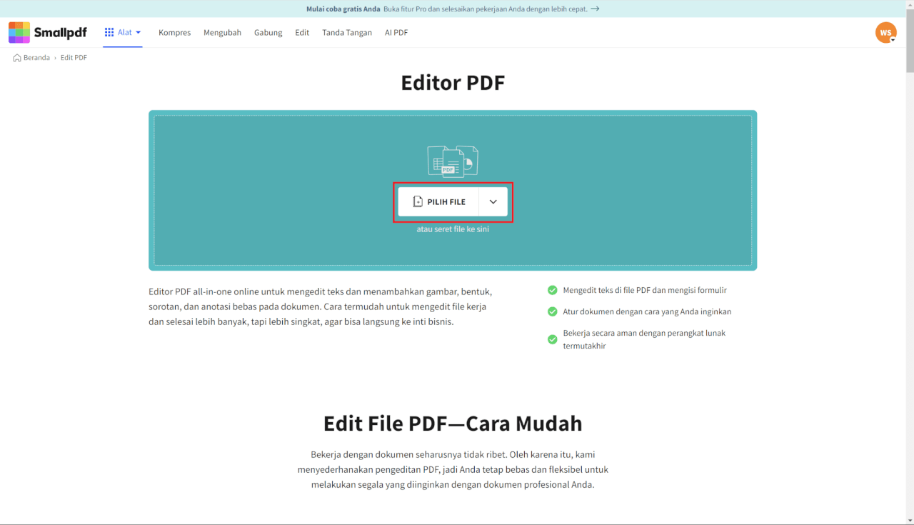 Pilih dan unggah file.