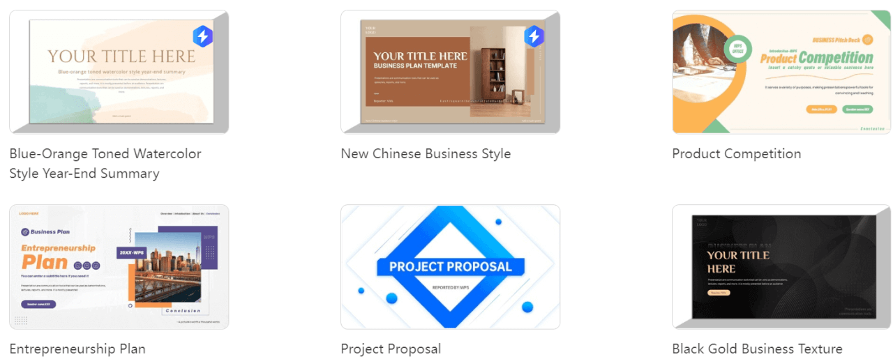 exemplo de modelos de slides do WPS Office