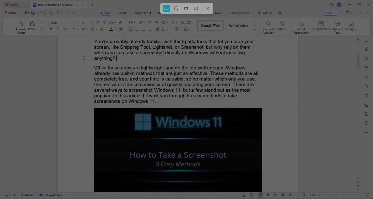 Windows Snipping tool enabled