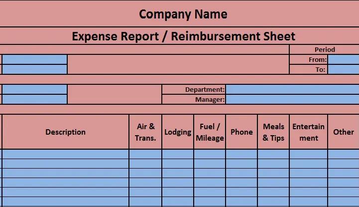 Free download expense report template in Excel