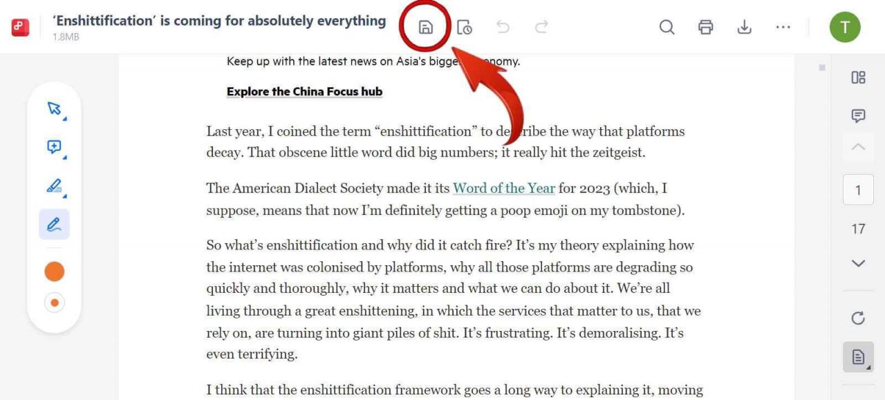 Simpan PDF yang diedit Ekstensi PDF WPS