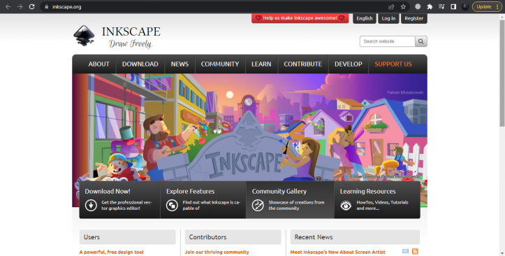 Page d'accueil d'Inkscape avec une illustration colorée