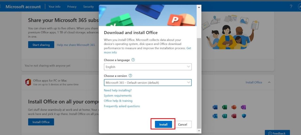 Haz clic en el botón de instalar