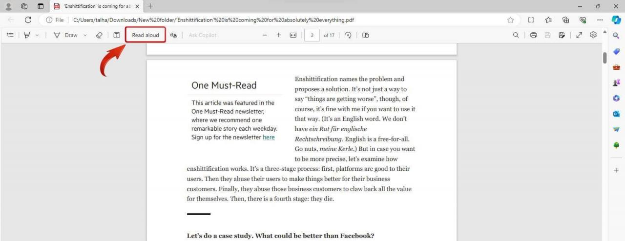 Fitur Bacakan Editor PDF Microsoft Edge