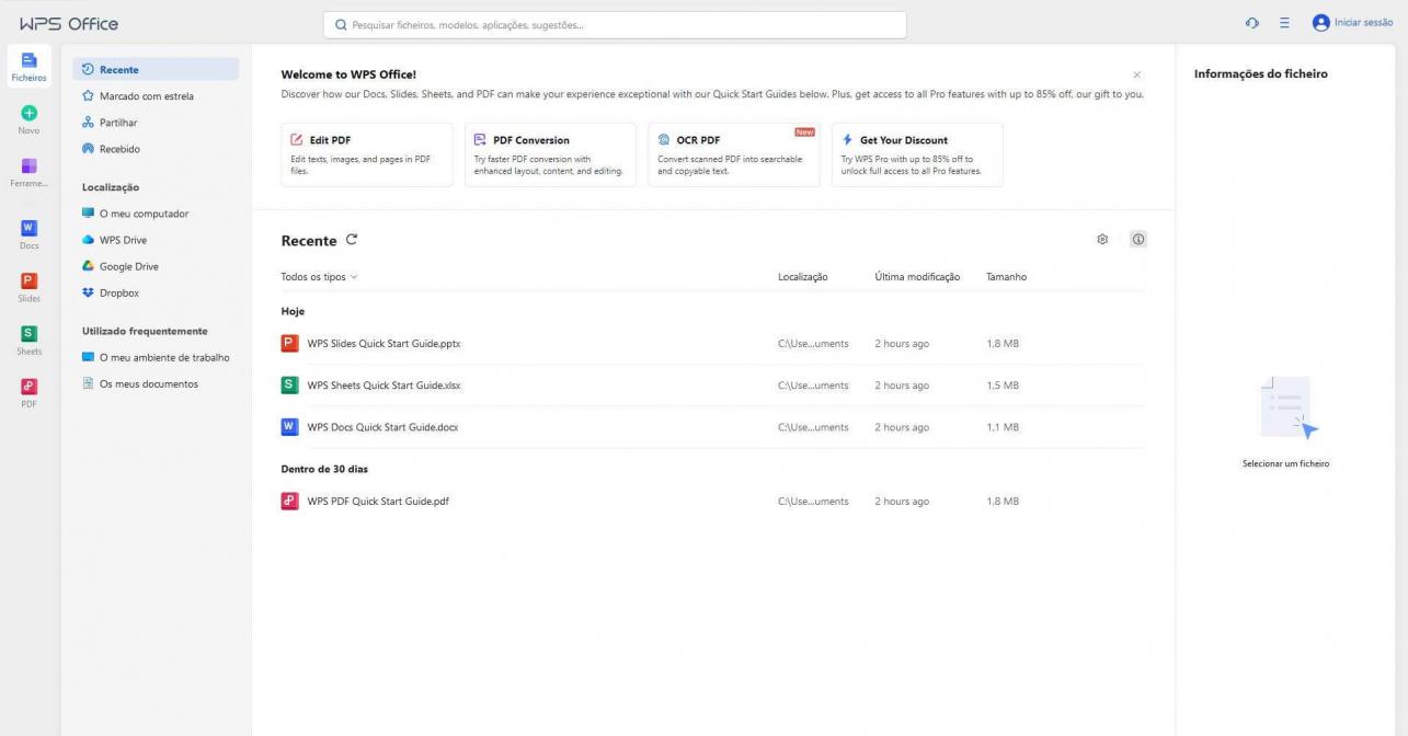 tela inicial do WPS Office tela inicial do WPS Office