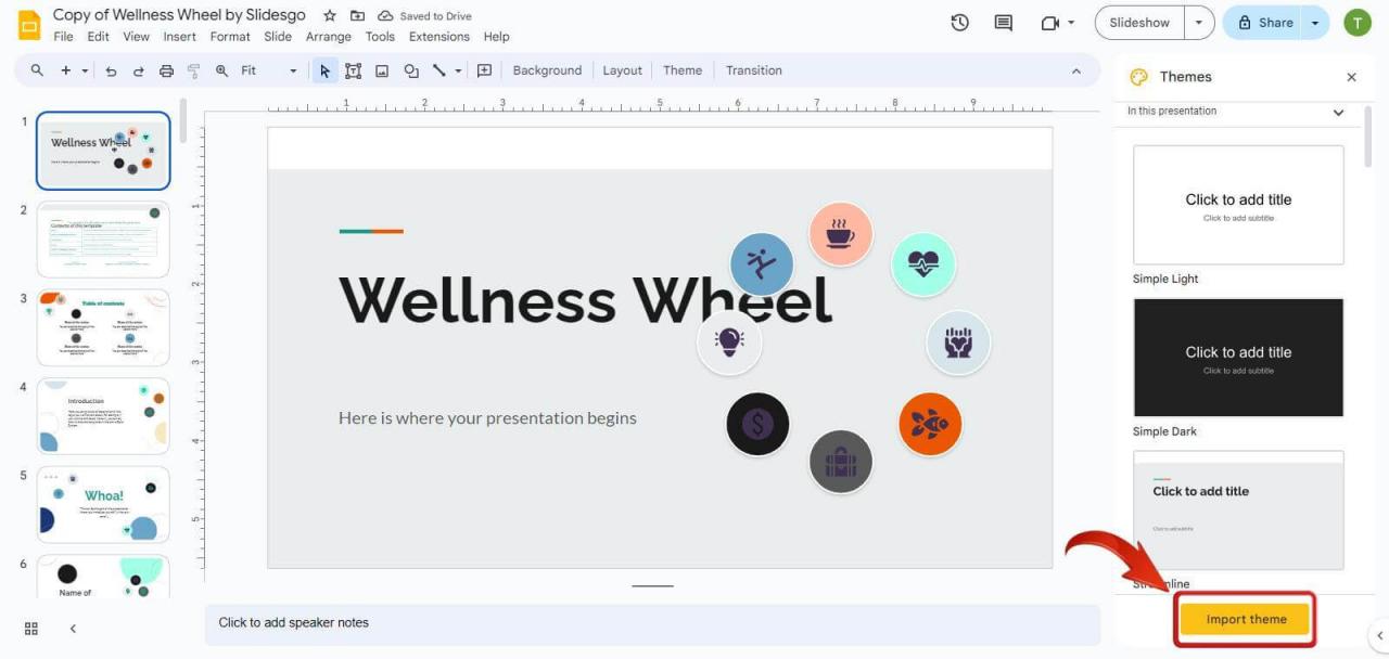 Google Slides importar um tema para slide