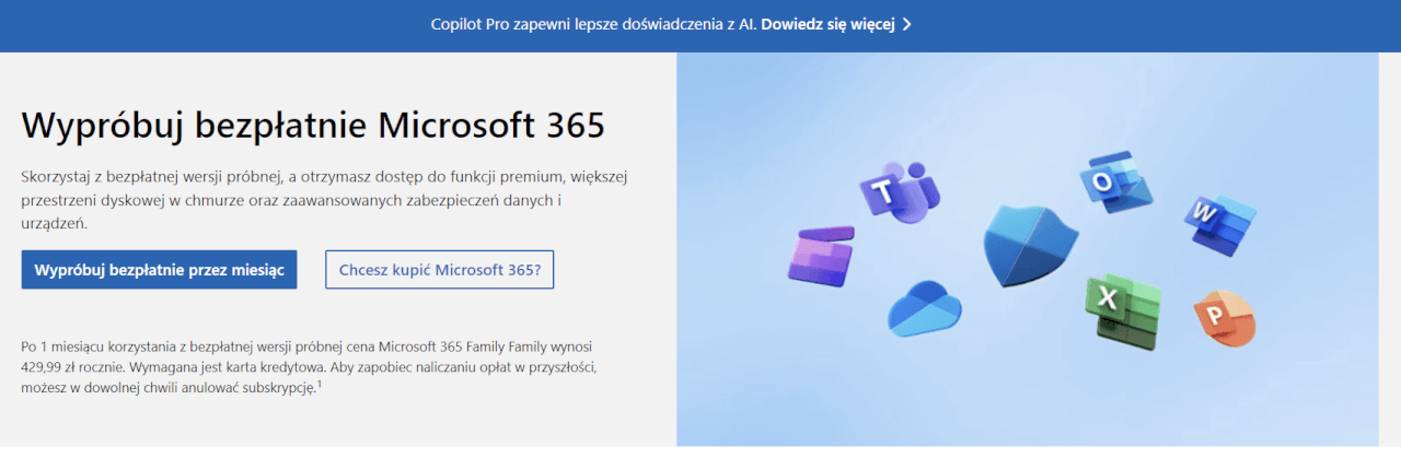 miesięczna wersja próbna Microsoft 365