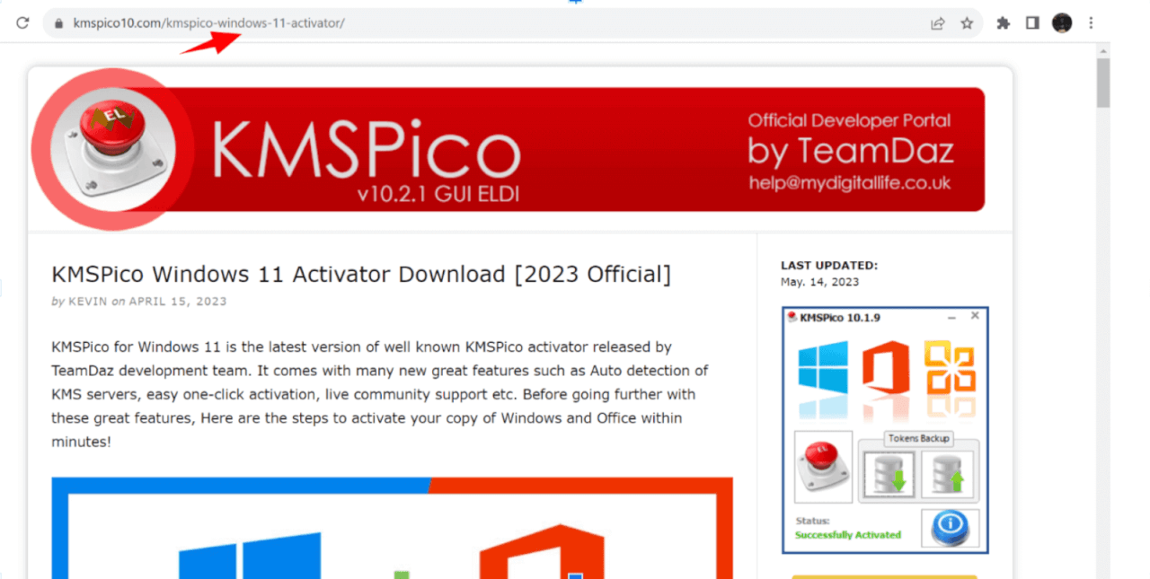 Laman web rasmi untuk memuat turun KMSpico