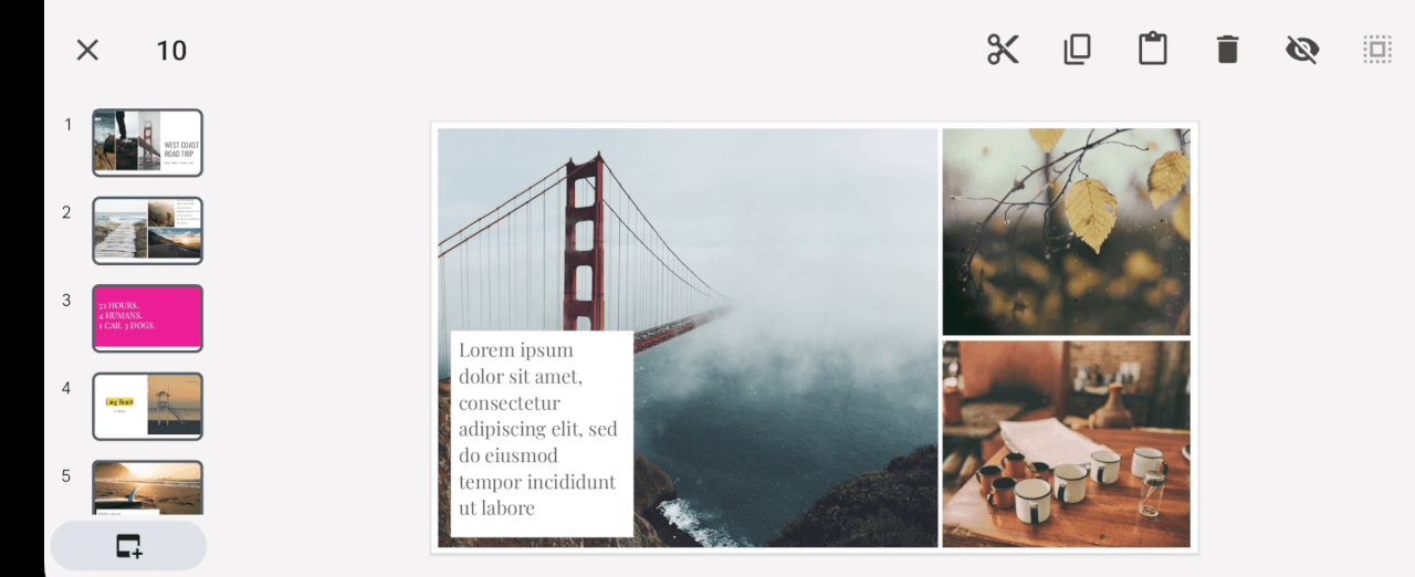 “Multiple slides are selected in Google Slides for mobile”