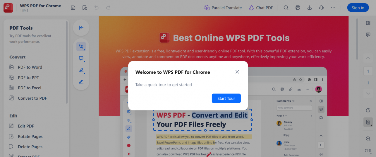 interface do WPS no Chrome