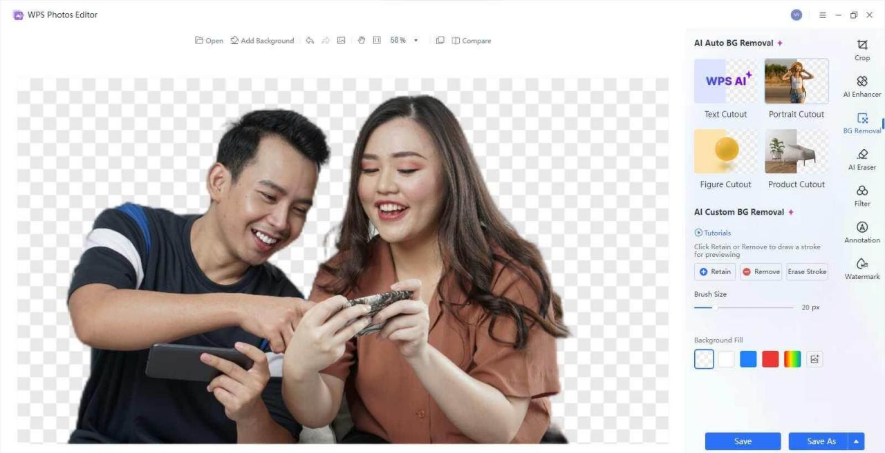 WPS AI Background Remover pentru fotografii personale