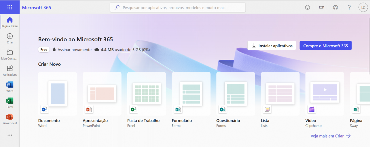 interface do Microsoft 365