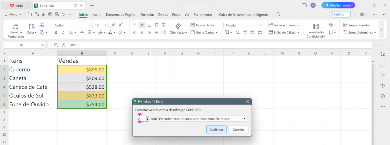 Alterar Regras de Principais/Últimas na Planilha do WPS