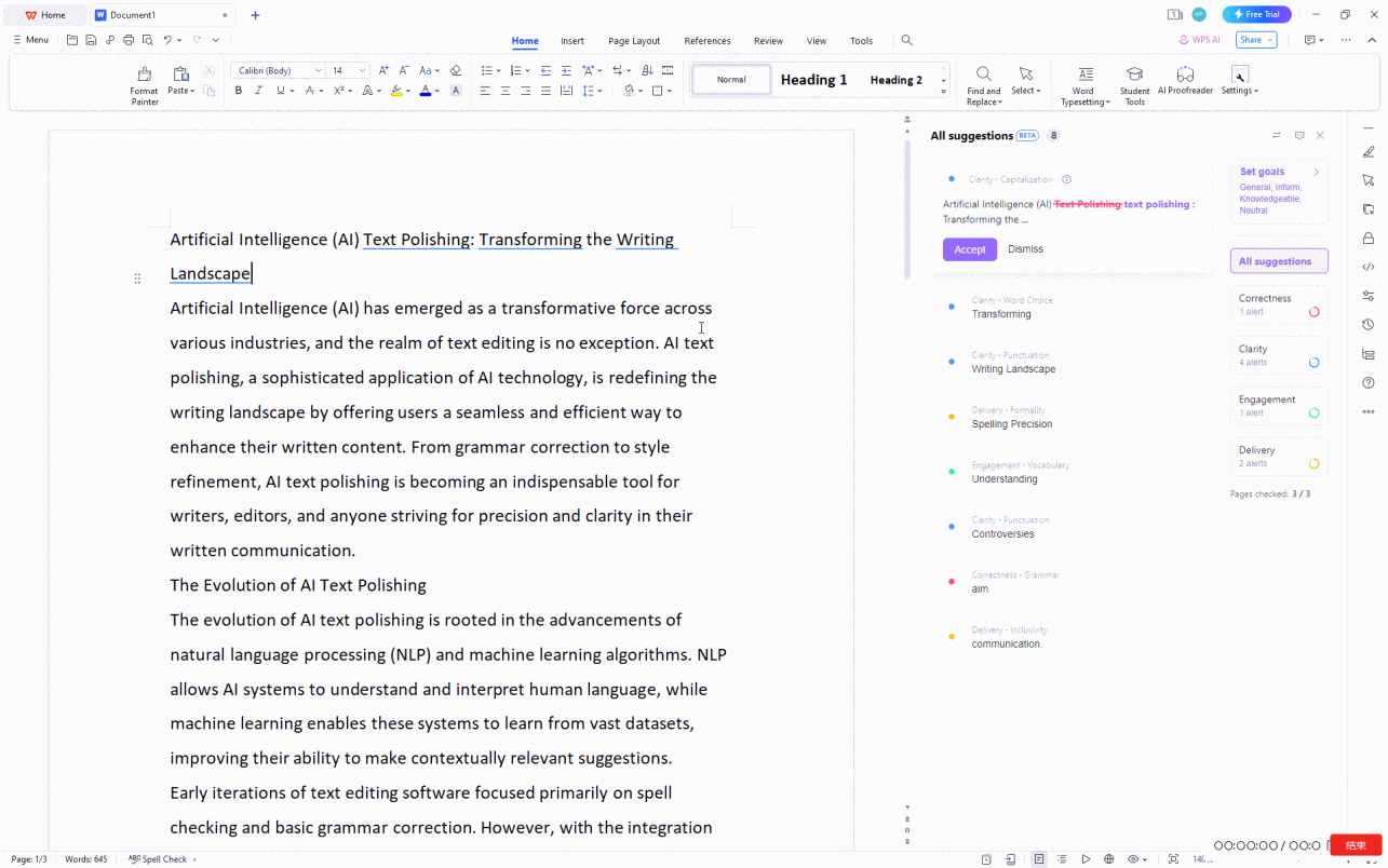 WPS AI Proofreader suggestions