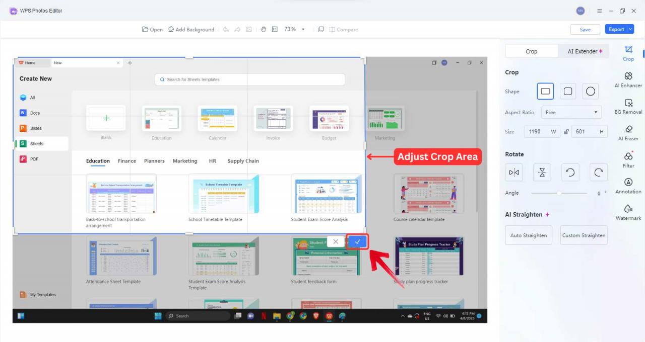 WPS Photos Crop images