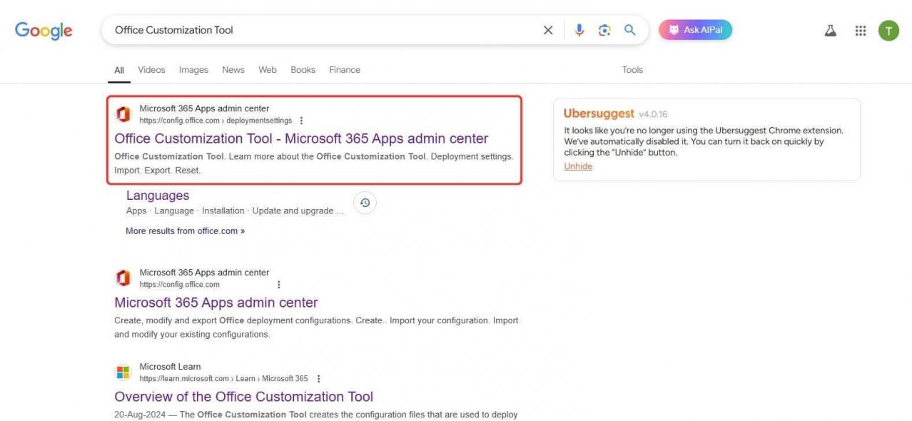 Hakutulokset Office Customization Toolista Googlella