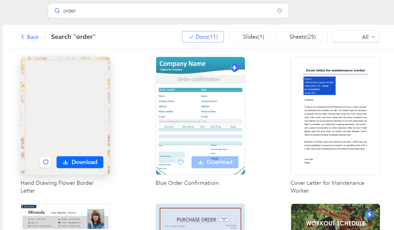 modelos do WPS Office