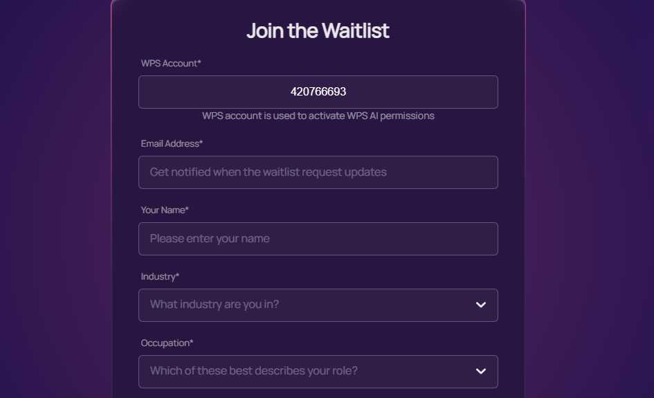 WPS AI Login form