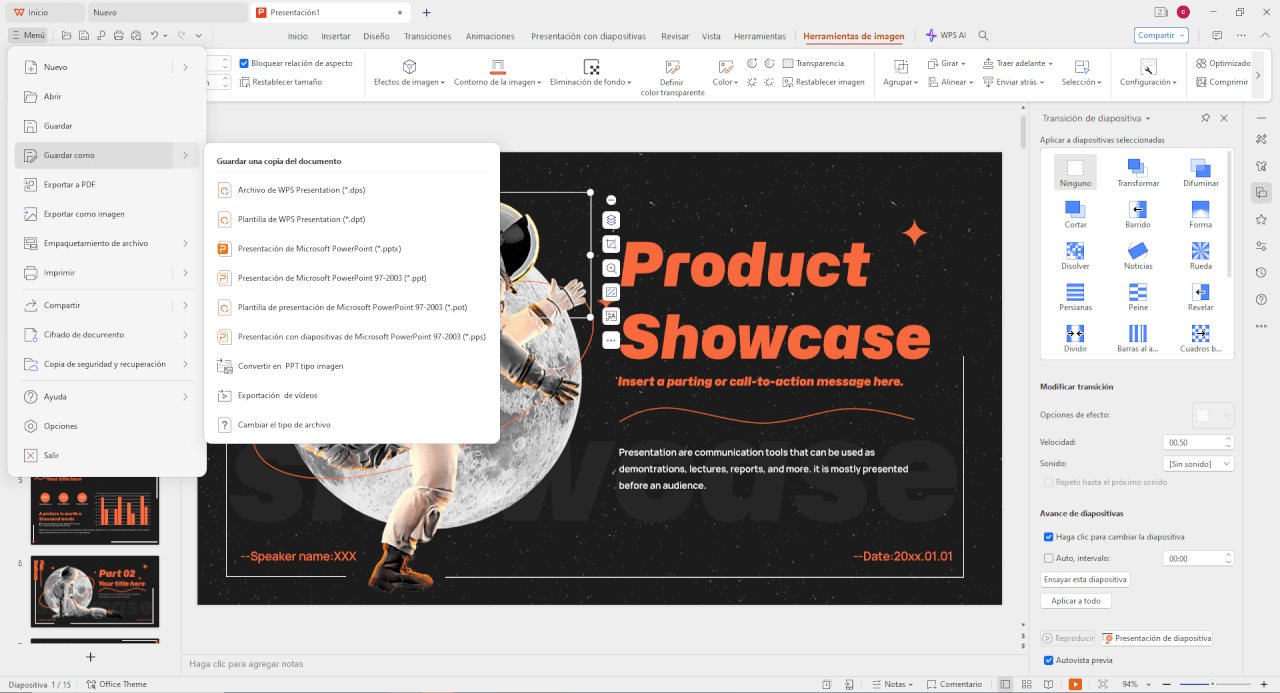 Formatos de WPS Office Presentation
