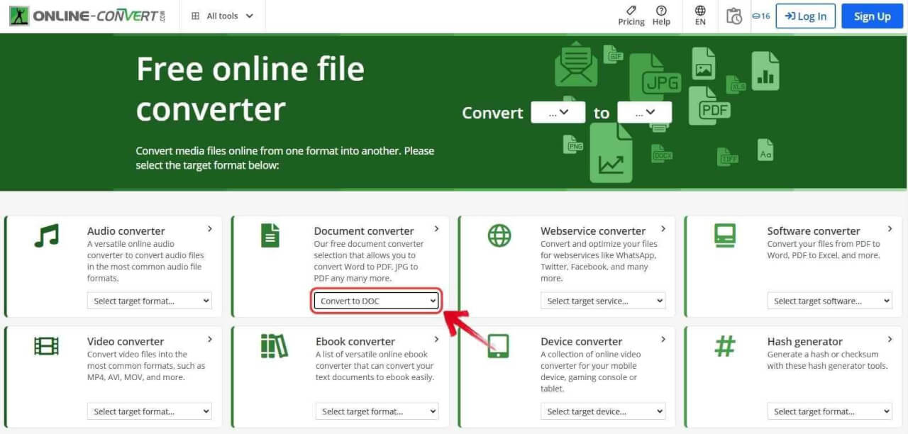 .DOC-optie in Online Converter