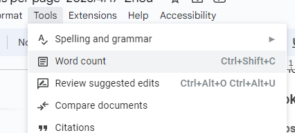 tools tab to check words number