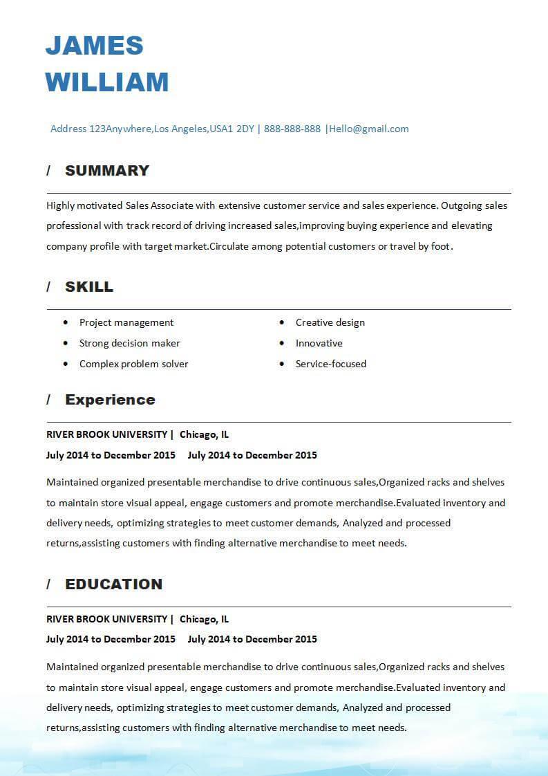One Page Fresh Blue Resume