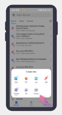 WPS Office create a new scanner