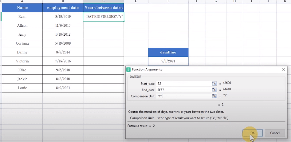 enter 'Y' (enclosed in double quotes) to calculate years