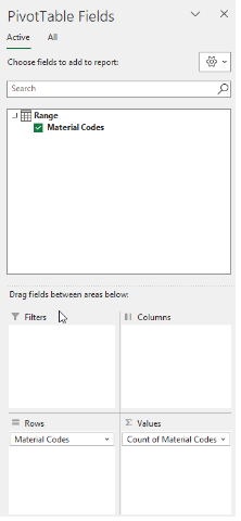 Excel pivot table options