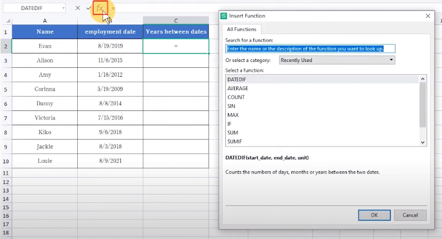 Select 'Insert Function' in the options